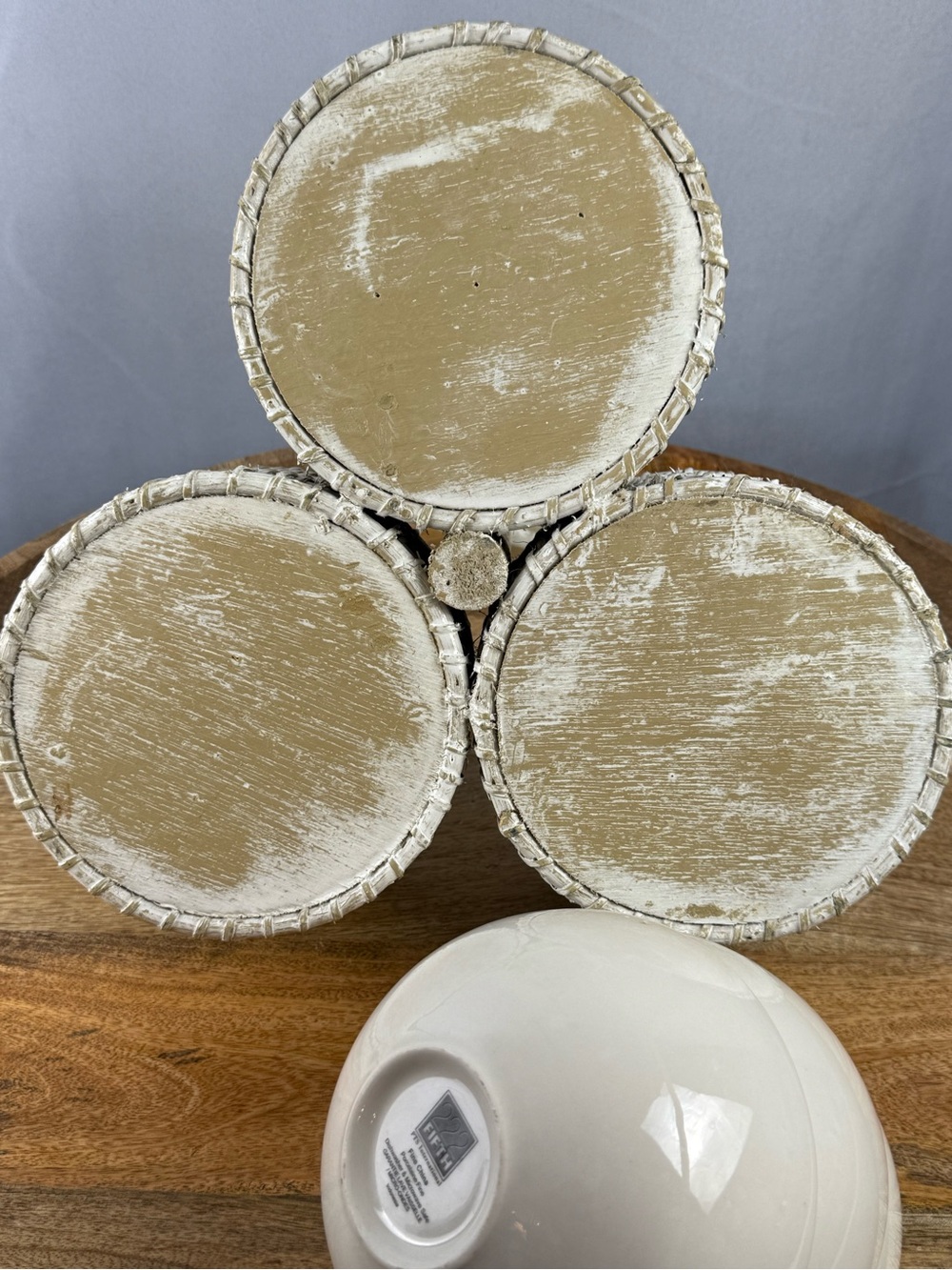 Farmhouse Rattan Dip Bowl Set Rustic Condiment Server Wood Handle - Picture 10 of 10